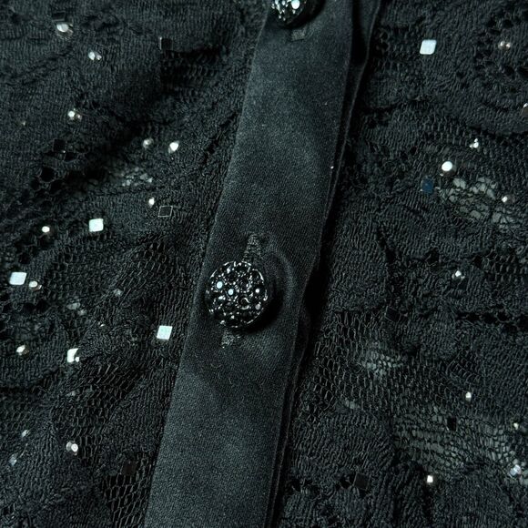 St John Evening Marie Gray Black Lace Beaded Sheer Top Blouse Sz 4 Made in USA - Picture 5 of 11